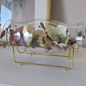 Vintage Gold Tone ( Brass look) Hurricane glass vase Terrarium Faux Floral